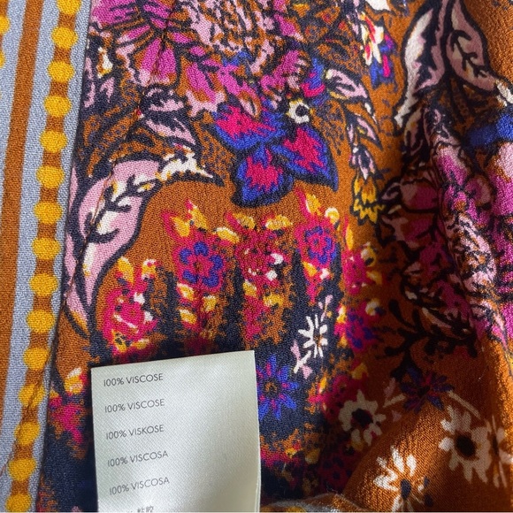 Free People Mix N Match Blouse Bell Sleeve V Neck Rust Orange Combo Floral XS - Picture 6 of 6